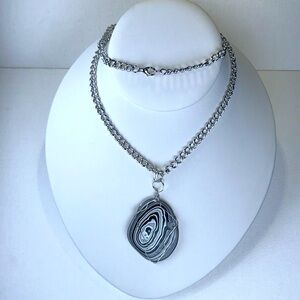 Unisex Rare Genuine Fordite Motor City Detroit Agate Stainless Steel Necklace